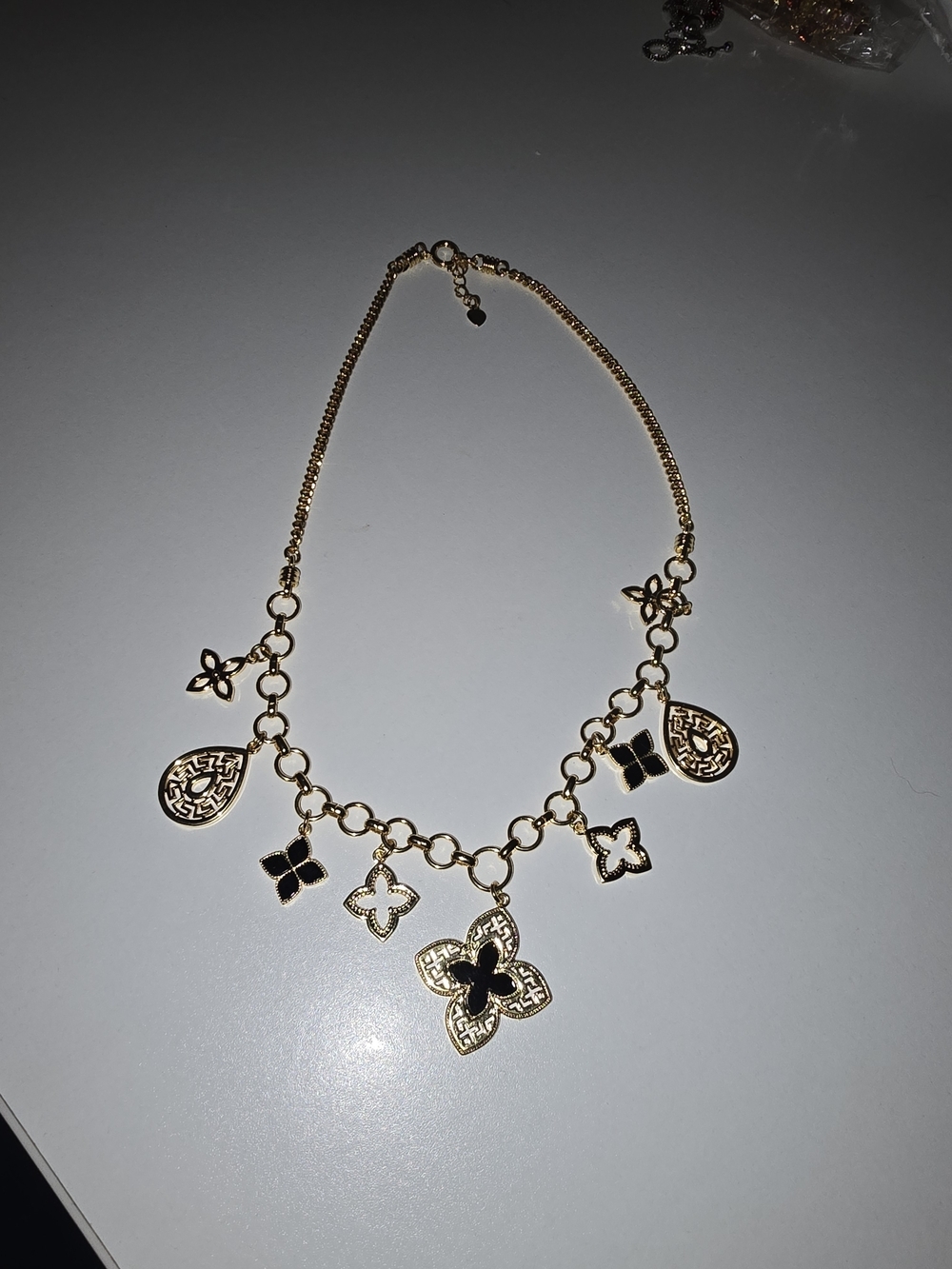 22kgp Dubai Jewelry Gold-Tone Flower Charm Necklace - Black Accents